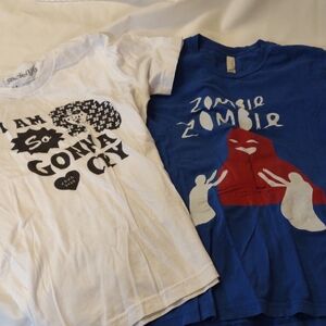Bundle Of 2 Lady's Graphic White & Blue T-Shirts - Size M